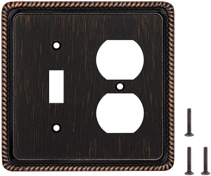 Henne Bery Rope Edge Decorative Wall Plate Switch Plate Outlet Cover (Toggle/Duplex, Aged Bronze)