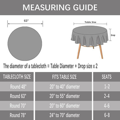 Dimatic Heavy Weight Cotton Linen Tablecloth, Plaid Tassel Round Table Cover for Kitchen Dining Room Tabletop Decorations, Round - 63", Grey Check