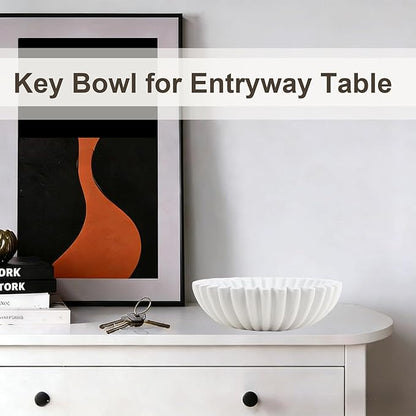 Large Modern Decorative Bowl, Fruit Bowl for counter, Modern Home Decor, Ruffle Bowl for Kitchen Counter Coffee Table, Key Bowl for Entryway Table, 10", White