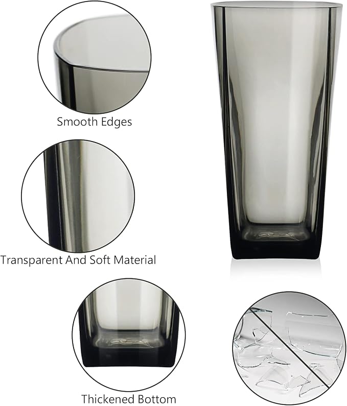 Goldmeet Black Glass Cups Set of 8, 20oz Shatterproof Square Tumblers | BPA-Free - Image 4