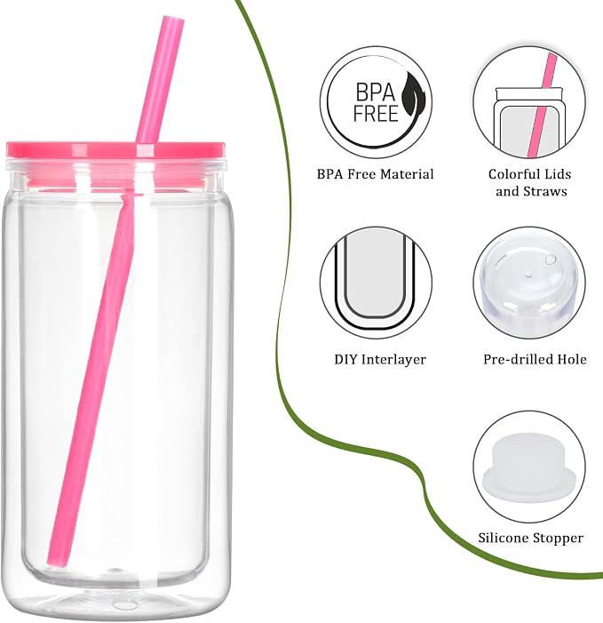 6 Pack 16 Oz Plastic Snow Globe Tumbler, Snowglobe Cups, Colorful | Pre Drilled - Image 3