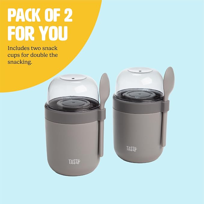 Tasty Travel Snack Cups with Spoons, On-The-Go Snacking, Divided Compartments - Image 4