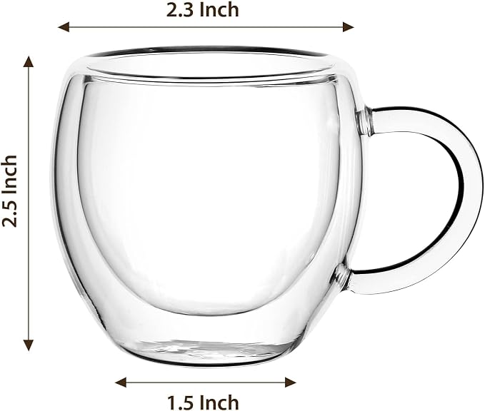 Espresso Cups Set of 2 With Handle, 2.5oz Clear Expresso Shots Cup, Espresso - Image 2