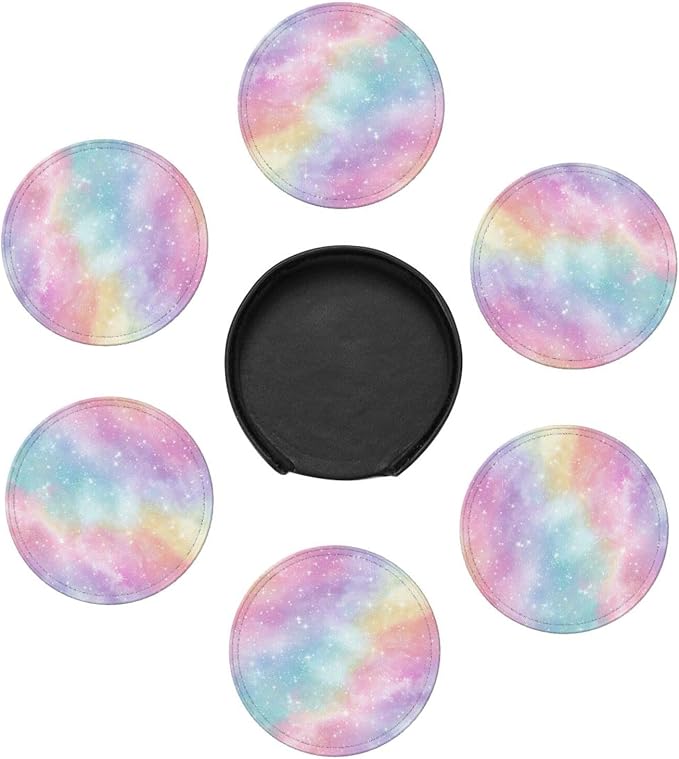 Colorful Rainbow Leather Coasters Set of 6 - Image 7