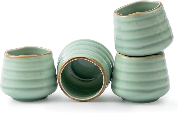 4pcs Japanese Tea Cup Set – Mini Size Cup 5OZ Ceramic Matcha Cup, Handless by YumiPLUS