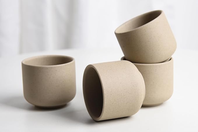 Ceramic teacups set of 4, No Handle Chinese KungFu Tea cups, 3 oz Teacups by SYJANHOME
