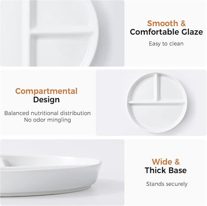 8" Ceramic Divided Plates Set - 4Pcs, Portion Control Plate, Bariatric Plate for Kids Adults, 3 Compartment Plates, Dinner Plates for Balanced Meal, Oven, Dishwasher Safe, White