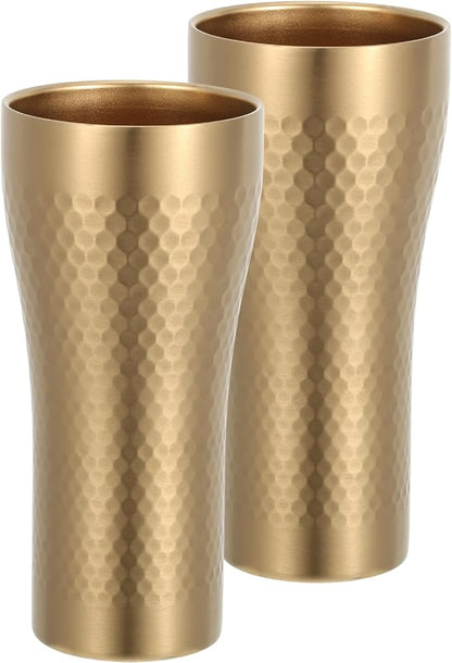 Textured Stainless Steel Cups 14 oz, 2 Pack Stackable Double Wall Insulated by AIHSUMC