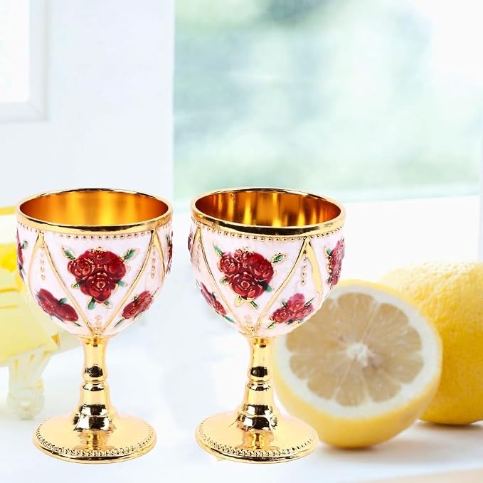2 Pcs Vintage Metal Wine Cups, Alloy Embossed Mini Goblets, 2.76 x 1.69 in - Image 6