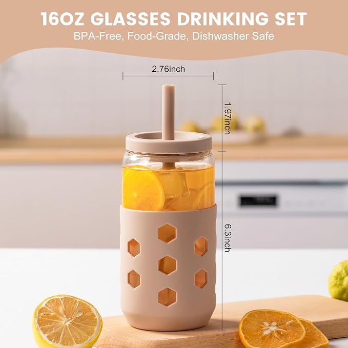 Mrsdry 16 oz Glass Cups with Lids and Straws - Image 5