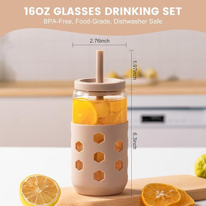 Mrsdry 16 oz Glass Cups with Lids and Straws - Image 5