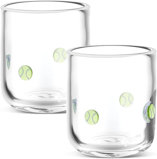 Icon Juice Glasses, 14oz Stemless Wine Drinking Juice Glass Cup for Valentine Party Supplies Gift(2 Pcs,Tennis Ball)