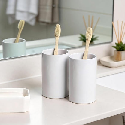 Gaolinci 2 Pcs Simple Solid Color Ceramic Mouthwash Cups, Bathroom Brushing Cup - Image 2