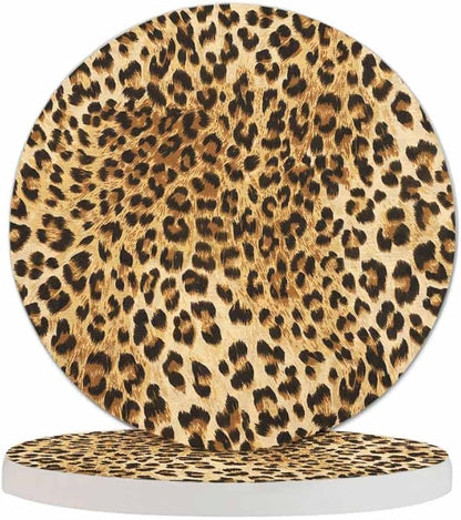Wild Animal Pattern Coaster for Drinks Individual Leopard Cheetah Skin Repeat Spot Presents for Housewarming Birthday and Family 100% Diatomite 4''X 4'',2 Pack