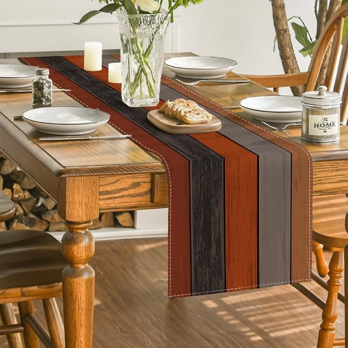 Artoid Mode Orange Grey Retro Rustic Wood Texture Table Runner, Seasonal Fall - Image 4