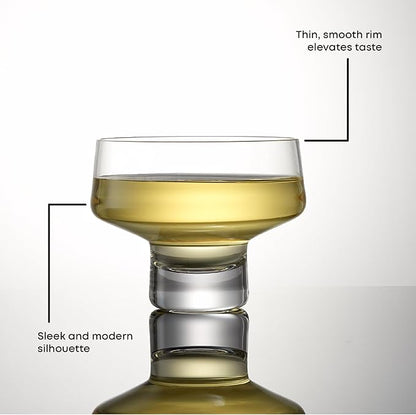 JoyJolt Sidney Stemless Coupe Glasses Set of 4 | 10oz Cocktail Glasses for Espresso Martini, Margarita, Manhattan, Champagne, Daiquiri, Cosmopolitan | Premium Crystal Made in Europe