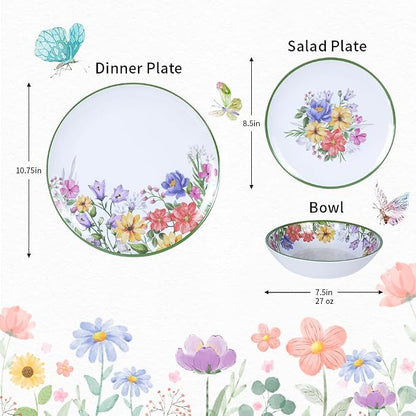 12 Piece Floral Melamine Dinnerware Sets, Service - Image 2