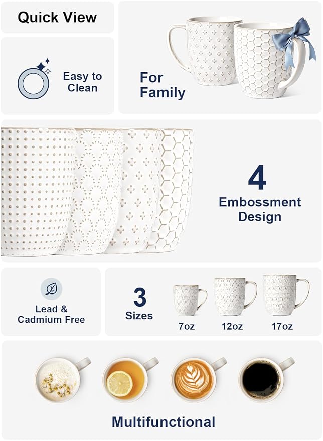 LE TAUCI Coffee Mugs 16 oz, Ceramic Mug Set, Embossment Cups - Image 5
