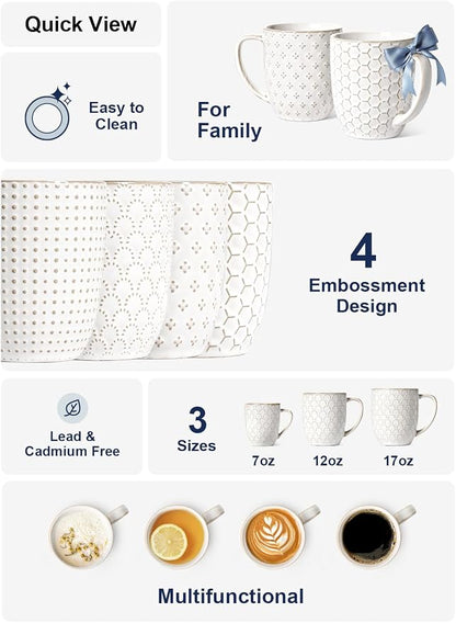 LE TAUCI Coffee Mugs 16 oz, Ceramic Mug Set, Embossment Cups - Image 5