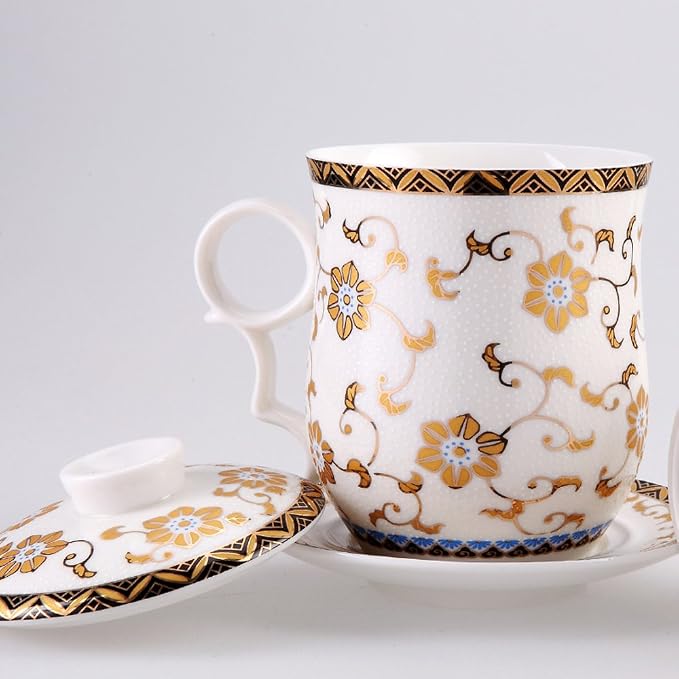Porcelain Tea Cup with Infuser Lid and Saucer Sets - Image 6
