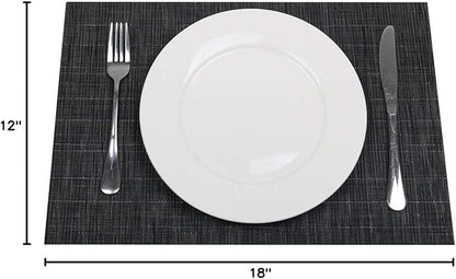 SHACOS Placemats Set of 8 Woven Vinyl Place Mats for Dining Table Wipe Clean Heat Resistant Washable Kitchen Table Mats (8, Black)