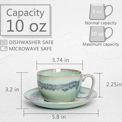 Bosmarlin Ceramic Cappuccino Cup and Saucer Set of 2, 10 Oz, Dishwasher and - Image 2
