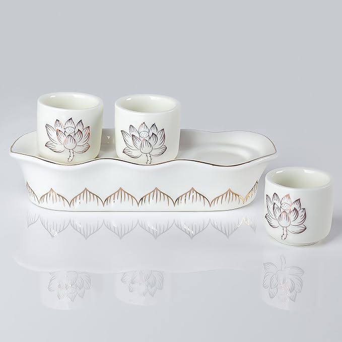 QINLANG White Buddhist 3 Altar Cups Set, Buddha Water Cup Set of 3, Ceramic - Image 6