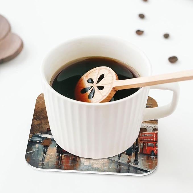 4Pcs Leather Coaster for Drinks London Impression Cup Coasters Aesthetic Drink - Image 5