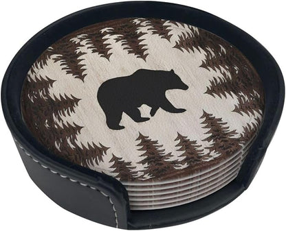 6 Pcs Bear and Pines Leather Coasters - Image 5