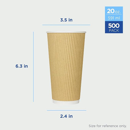 Karat 20oz Ripple Insulated Coffee Hot Cups Kraft Double Poly Lined Paper Hot - Image 3
