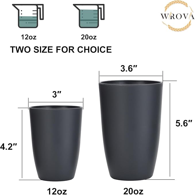 Wrova Wheat Straw Cups 8 PCS Good Alternative to Plastic Reusable Cups 12 oz - Image 3
