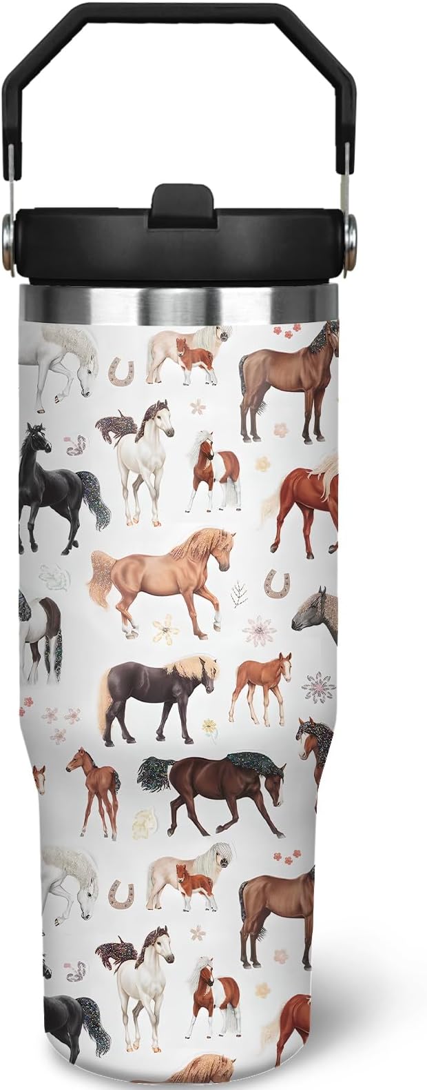 30 oz Horse Tumbler with Handle and Flip Straw, Vacuum Insulated Water Bottle by awufncksn