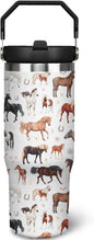 30 oz Horse Tumbler with Handle and Flip Straw, Vacuum Insulated Water Bottle by awufncksn