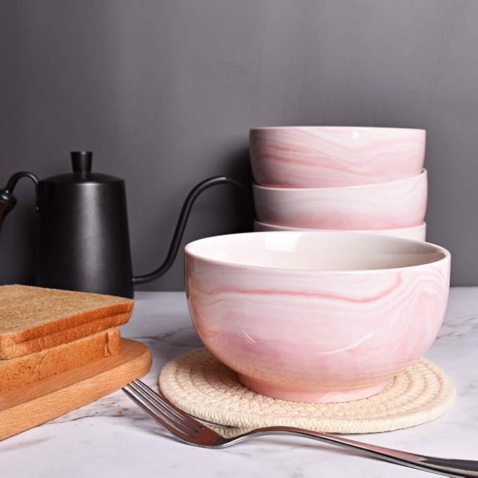 Marbling Ceramic Soup Bowl Set of 4, 33 Oz, Dishwasher and Microwave Safe - Image 4