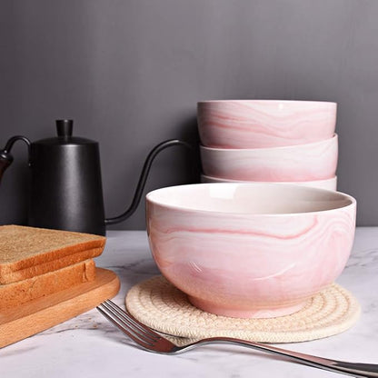 Marbling Ceramic Soup Bowl Set of 4, 33 Oz, Dishwasher and Microwave Safe - Image 4