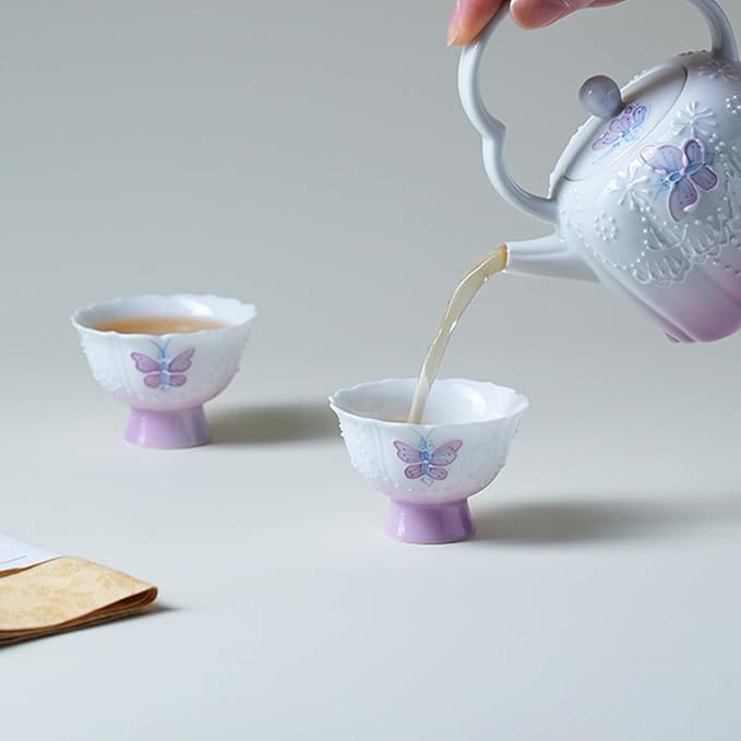 KAMMAK Tea Cup, 1.3oz Mini Porcelain Tea Cups Set of 2, Ceramic Teacups - Image 5