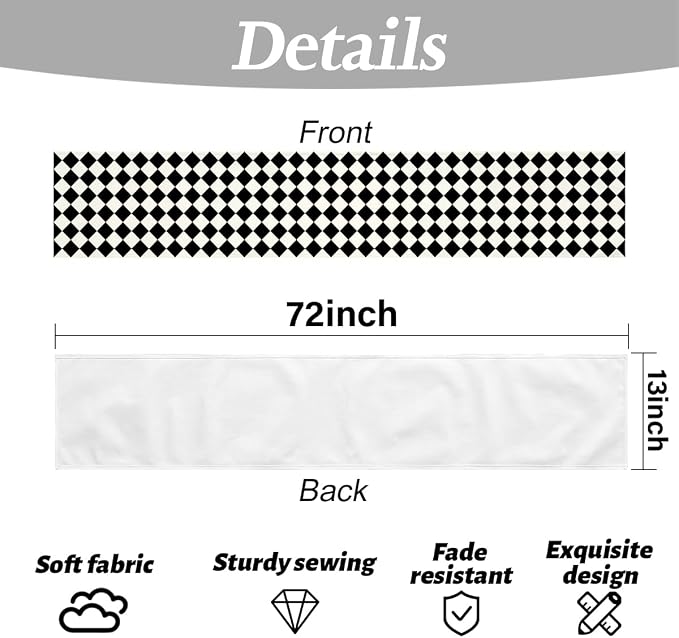 Black Beige Diamond Plaid Table Runner, Home Farmhouse Dining Halloween | Long - Image 6