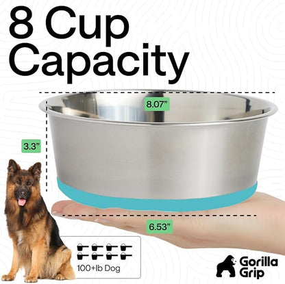 GORILLA GRIP Dog Bowl, Holds 8 Cups, Food Grade 304 Stainless Steel Food and - Image 4