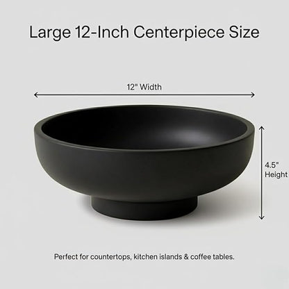 12" Concrete Extra Large Fruit bowl for Kitchen Counter, Coffee Table Decor, Decorative Key Bowl, Home Décor Accents, Kitchen Counter Decor Black