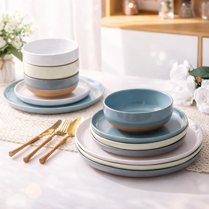 AmorArc Dinnerware Sets for 4, 12 Pieces Ceramic Plates and Bowls Set | Scratch - Image 7