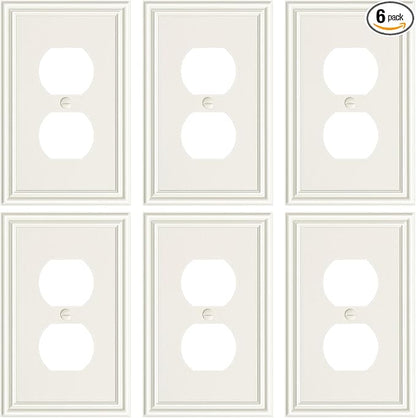 6-Pack Duplex Outlet Cover, Durable Solid Zinc Alloy Decorative Switch Plates and Outlet Covers, Light Almond Wall Plates for Electrical Outlets, 1 Gang Receptacle Cover, Corrosion Resistant