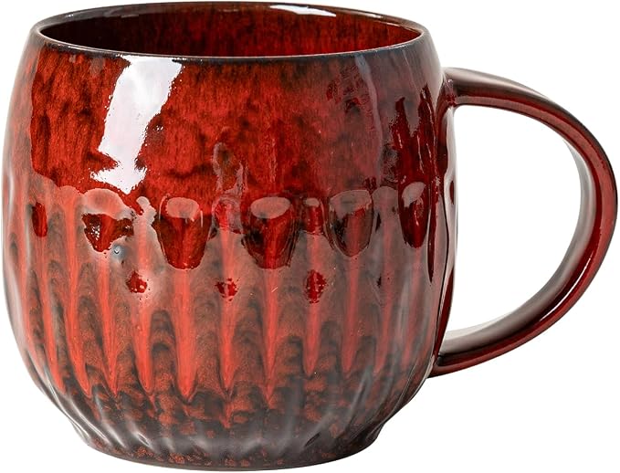 Crimson Surge Ceramic Coffee Mug - 21 oz Unique Reactive Glaze Coffee Cup by XIYUANJI
