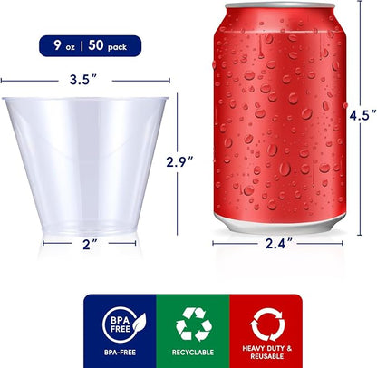 JOLLY CHEF 9 oz Clear Disposable Plastic Cups, 50 Pack Disposable Cups - Image 2