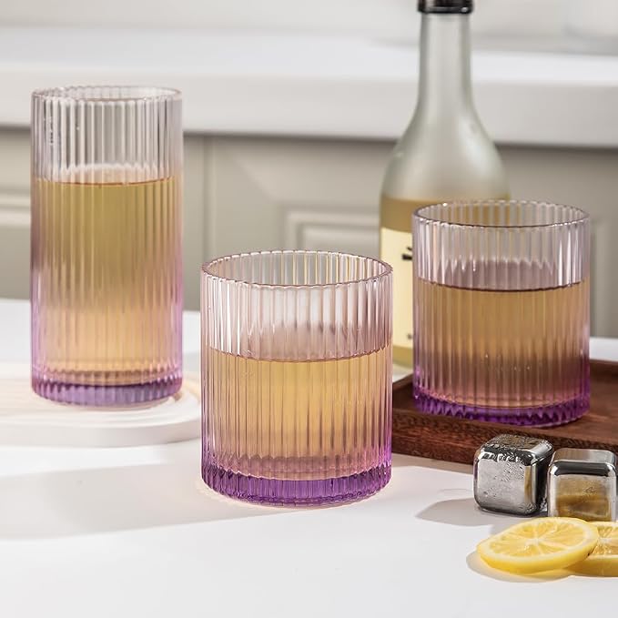 Ribbed Drinking Glasses 8pcs, 12oz and 10oz Glassware, Tumbler Glasses Cup Set - Image 7