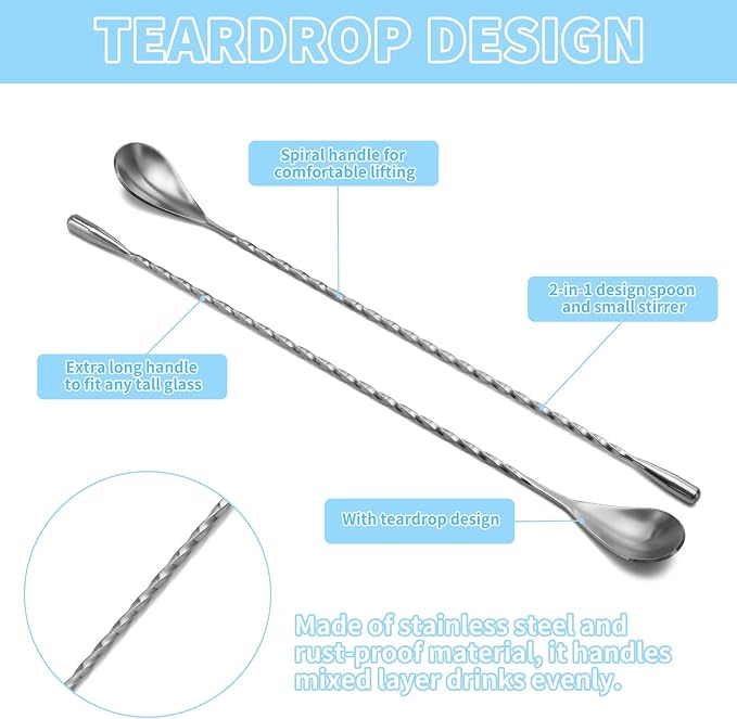 2 Pcs 12 Inch Bar Mixing Spoon Cocktail Spoon Stainless Steel Bar Long Spoon - Image 4