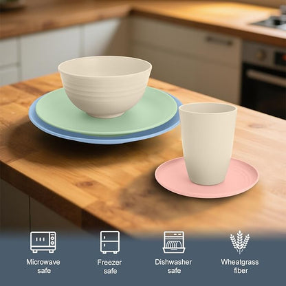 40 PCS Wheat Straw Dinnerware Sets | Service for 8, Unbreakable Plates and Bowls Sets - Dinner Plate, Cereal Bowl, Drinking Cups, Dishwasher & Microwave Safe for Kitchen, Camping,RV - Colorful