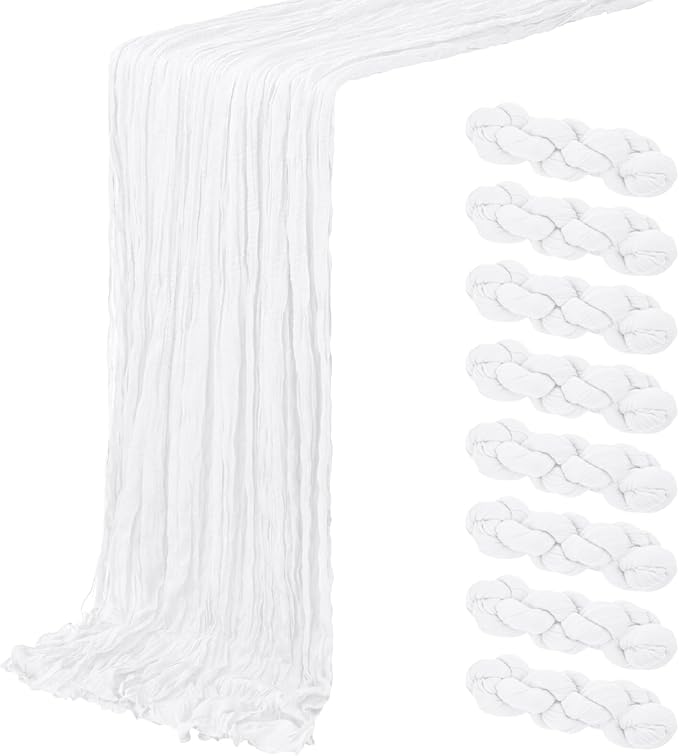 8 Pack White Cheesecloth Table Runner 20 x 120 inch Gauze Table Runners 10 FT by ACSUIT