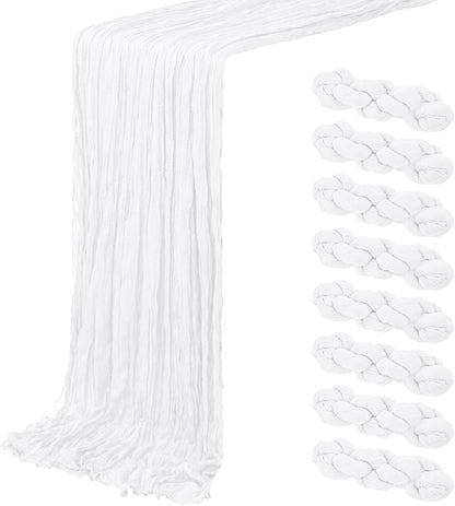 8 Pack White Cheesecloth Table Runner 20 x 120 inch Gauze Table Runners 10 FT by ACSUIT