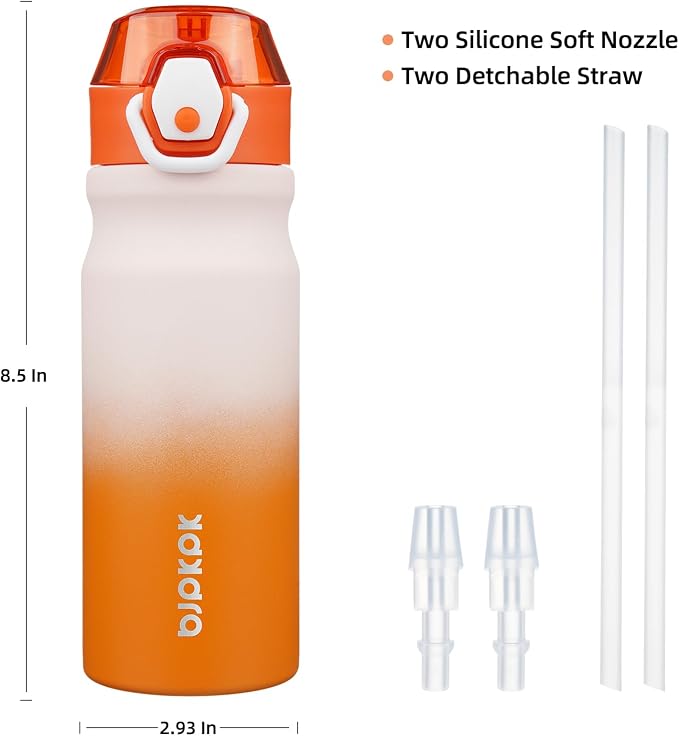 BJPKPK 18 oz Water Bottle with Straw & Handle, Insulated Stainless Flask | Leak - Image 4