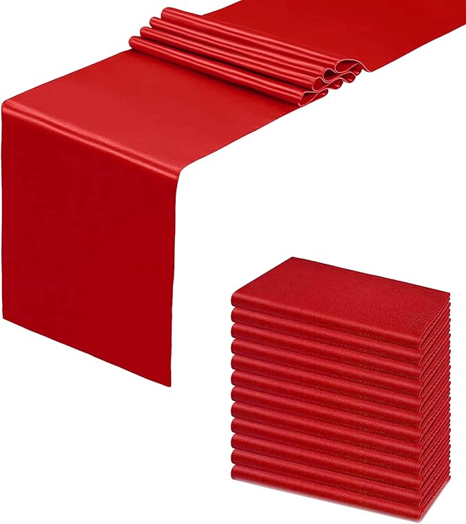 12 Pack Red Table Runners, Satin Table Runner 12x108 Inches Long, Silk and by HMQIANG